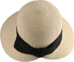 Womens Straw Sun Hat Wide Brim Foldable Panama Roll up Cap Fedora Beach Sun Hat UPF50+